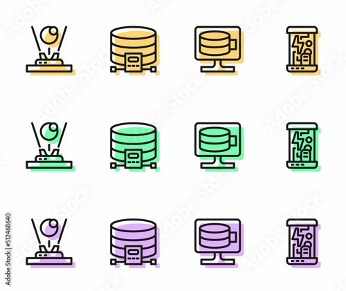Set line Cloud database, Hologram, and Cryogenic capsules icon. Vector