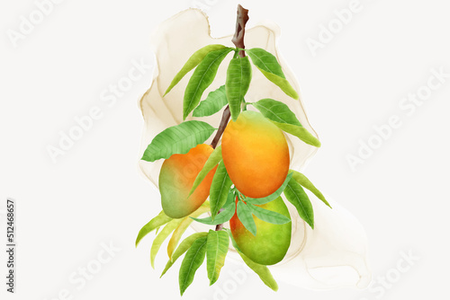 watercolor mango fruits wreath and background design