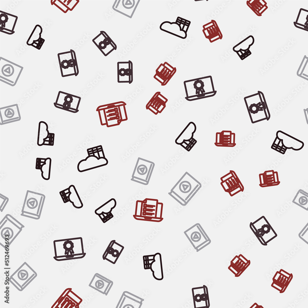 Set line Cloud or online library, Online education with diploma, Audio book and quiz, test, survey on seamless pattern. Vector Set line Cloud or online library, Online education with diploma, Audio book and quiz, test, survey on seamless pattern. Vector
