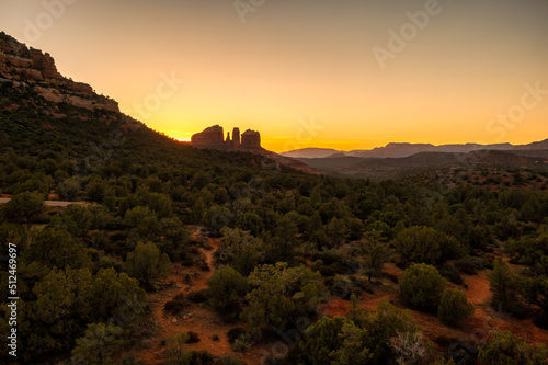 scenic view panoramic landscape, Sedona, Arizona at sunset.