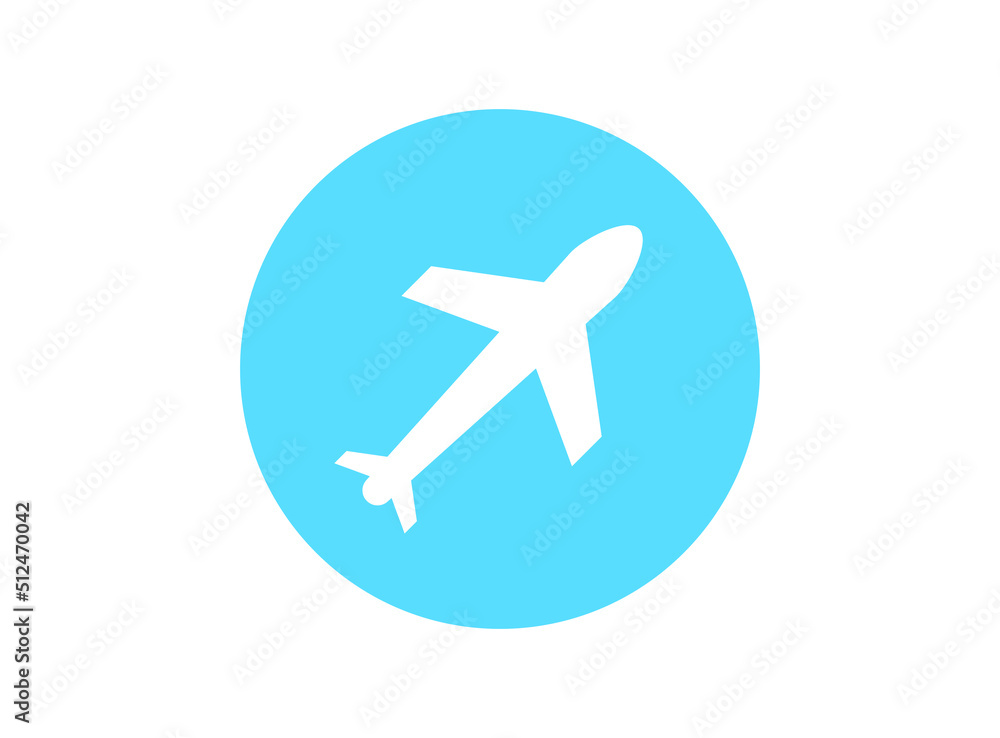 Plane icon. Flight transport symbol. Colored circle buttons with flat web icon.