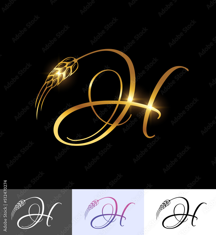 golden wheat monogram initial letter H golden wheat monogram initial letter H