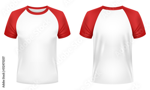Short sleeve raglan t-shirt template. Front and back views. Vector illustration.