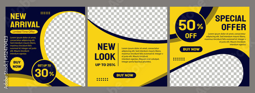 Set of Advertising Banner Vector Design. Abstract square templates for Social Media Posts With Blue Yellow Background Theme Background. 