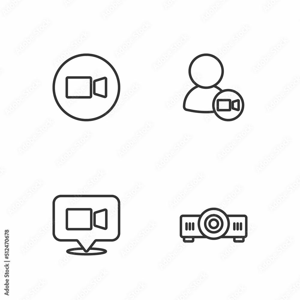 Set line Movie, film, media projector, Video chat conference, and icon. Vector Set line Movie, film, media projector, Video chat conference, and icon. Vector