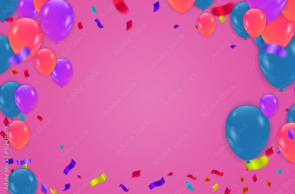 Color Glossy Balloons blue red and Party Background Illustration Vector illustration for invitation card, party brochure, banner.