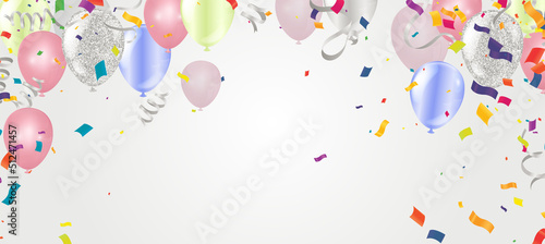 color balloons  confetti and with space for text - raster  design template holiday Happy Day  background Celebration Vector illustration.