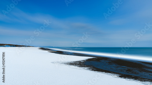 Long exposure view of the sea of Okhotsk from Abashiri National Park beach in winter, Hokkaido, Japan