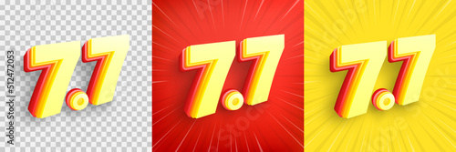 7.7 Shopping Poster or banner with with Number 7 on transparent,red and yellow background.7 July Sales banner template design for social media and website.Special Offer Flash Sale campai