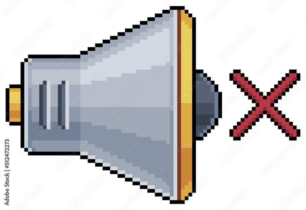 Pixel art muted speaker. volume icon vector icon for 8bit game on white background Pixel art muted speaker. volume icon vector icon for 8bit game on white background