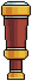 Pixel art spyglass. Old wooden spyglass vector icon for 8bit game on white background
