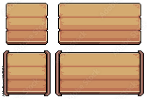 Pixel art wood style button for game and app interface vector icon for 8bit game on white background
