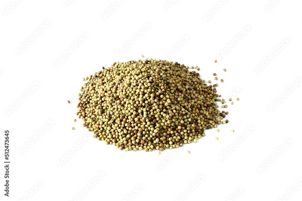 heap of organic dried coriander seeds in white background heap of organic dried coriander seeds in white background