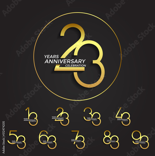 set of anniversary logotype golden color premium edition on black background for celebration