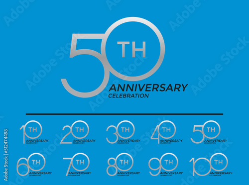 set of anniversary logotype silver color special edition on blue background for celebration