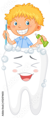 Kid cleaning humna teeth isolated
