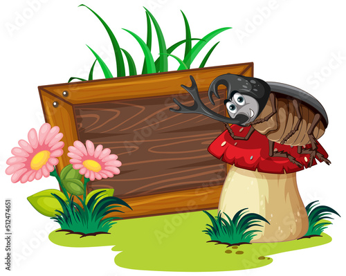 Sign board with beetle on white background
