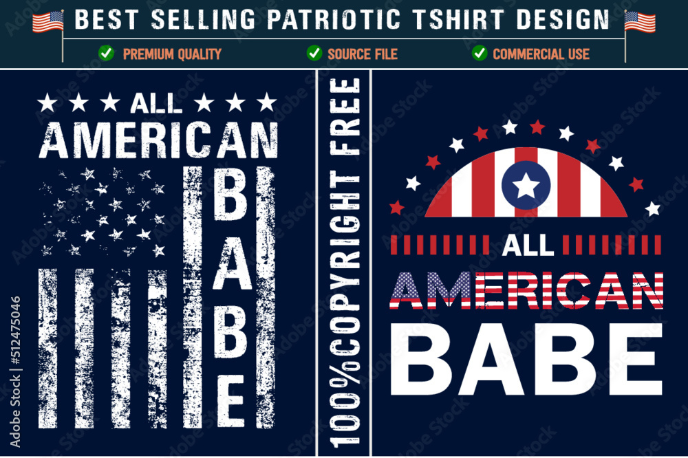  All american babe usa best partiotic t-shirt design with usa grunge flag
