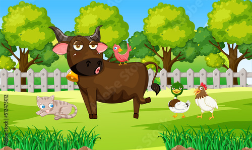 Animals in farm landscape
