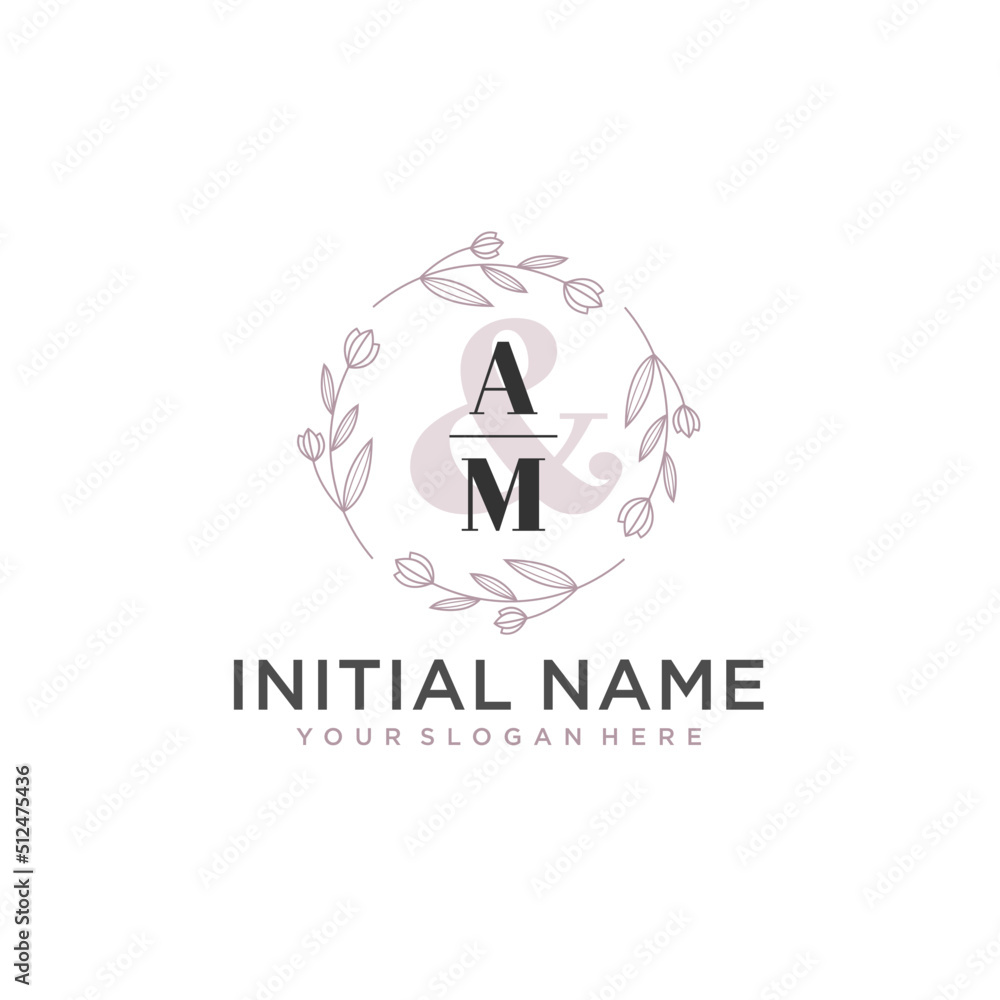 Initial letter AM beauty handwriting logo vector Initial letter AM beauty handwriting logo vector