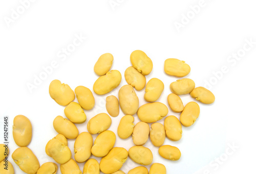 Fava bean, roasted and salty on white background