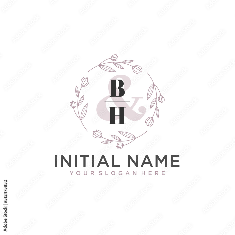 Initial letter BH beauty handwriting logo vector