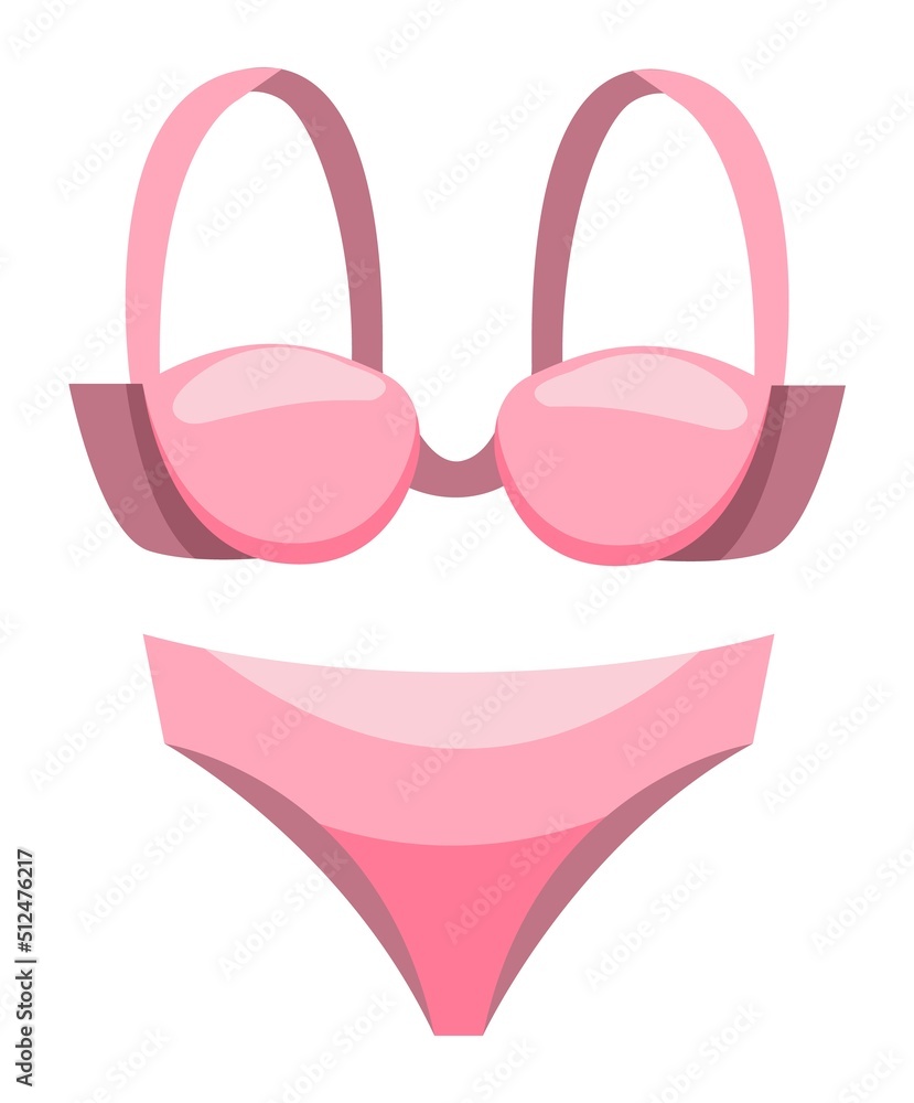 Pink bikini swimsuit in cartoon style isolated on white background