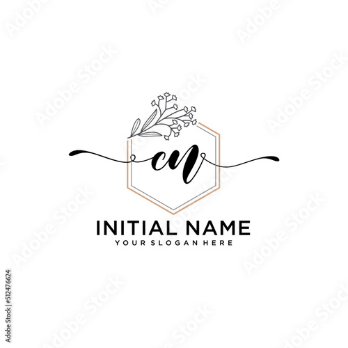 Initial letter CN beauty handwriting logo vector