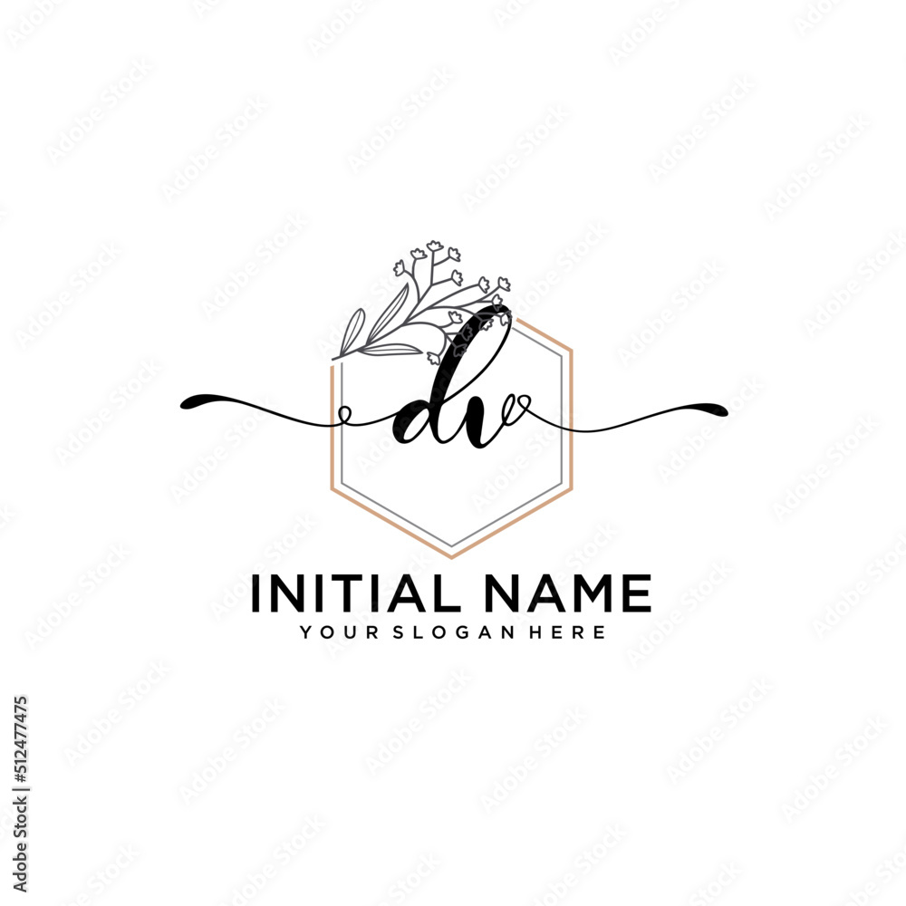 Fototapeta premium Initial letter DV beauty handwriting logo vector