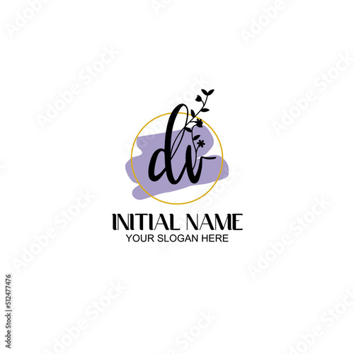 Initial letter DV beauty handwriting logo vector