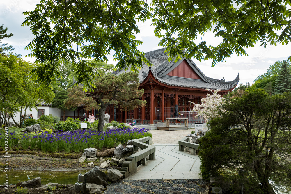 Chinese temple in the Chinese Garden section in Montreal Botanical Garden, Quebec, Canada Chinese temple in the Chinese Garden section in Montreal Botanical Garden, Quebec, Canada