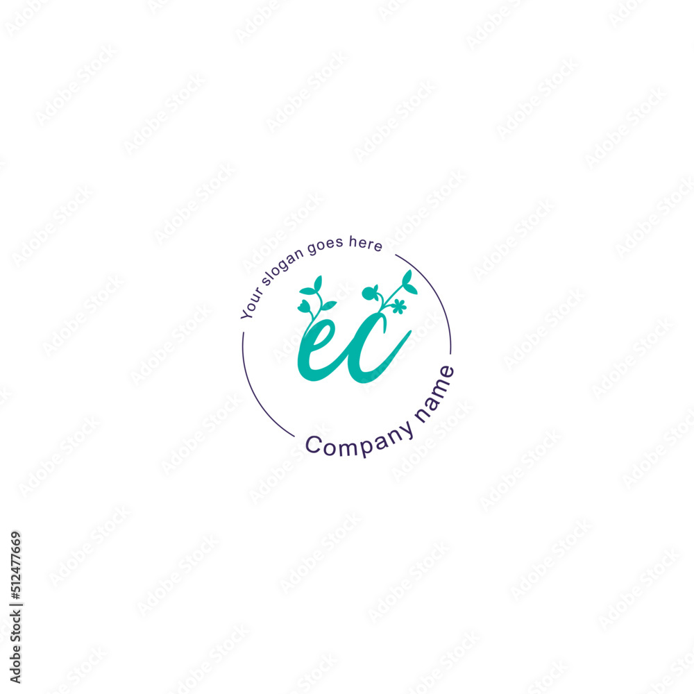 Initial letter EC beauty handwriting logo vector