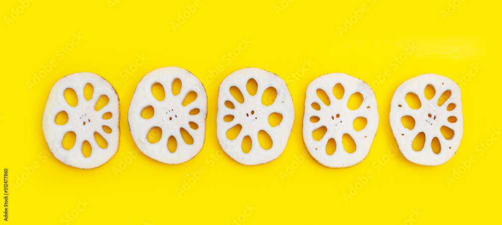 Lotus root on yellow background Lotus root on yellow background