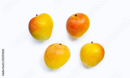 Mango, Tropical fruit on white background. Top view