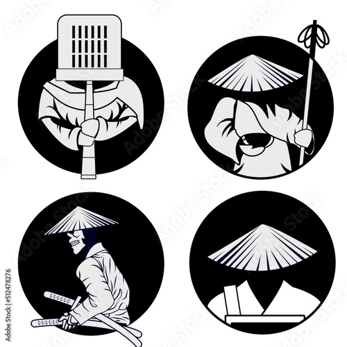 bundle of japanese monk warrior with straw hat