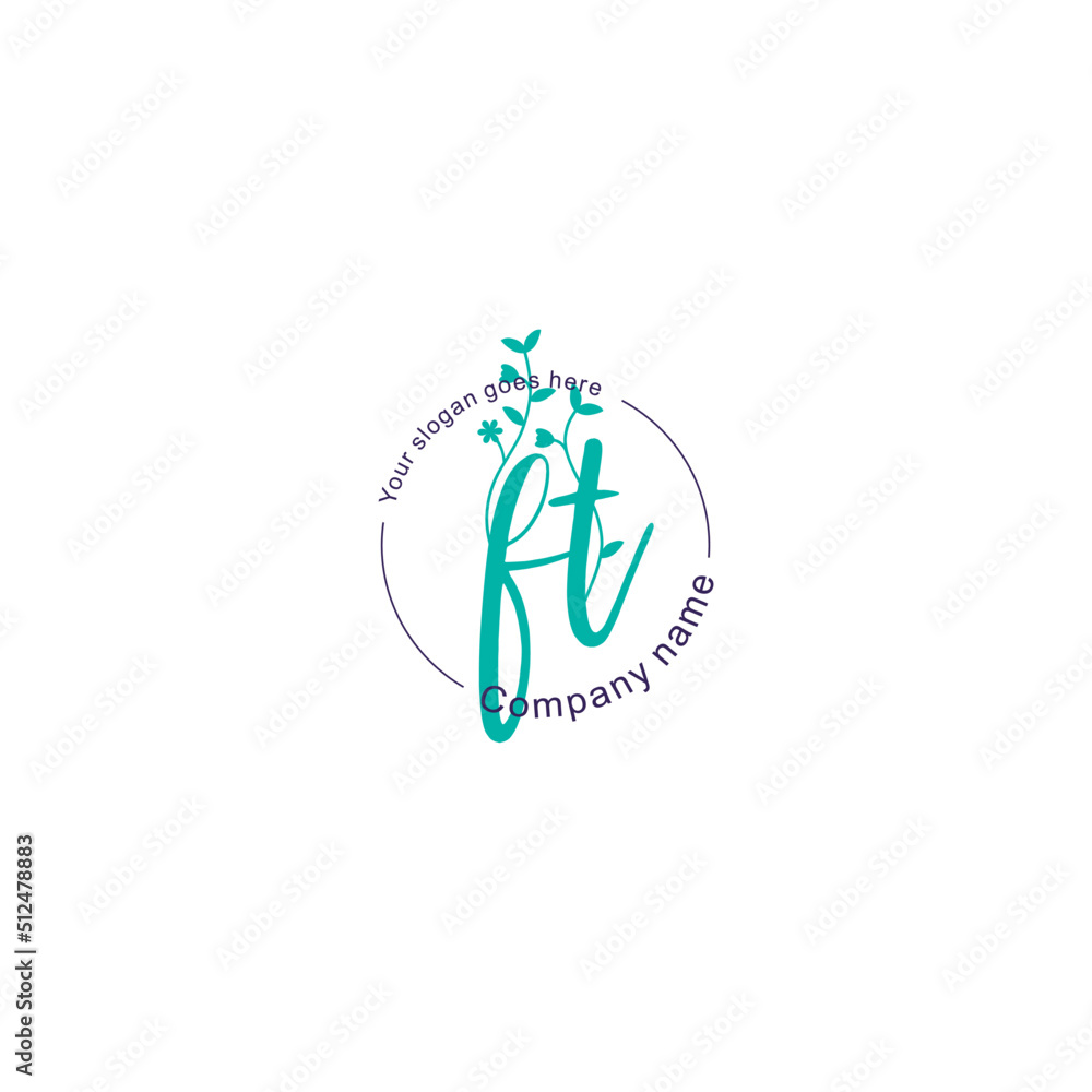 Fototapeta premium Initial letter FT beauty handwriting logo vector
