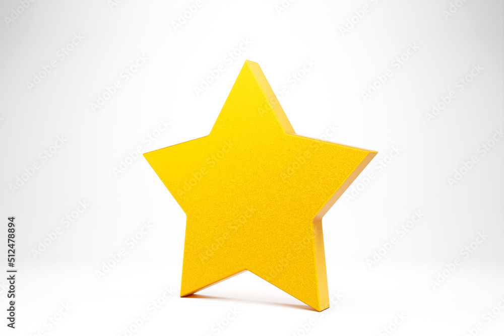 Big yellow shiny star with soft shadow on white background . Realistic design. 3D illustration. Big yellow shiny star with soft shadow on white background . Realistic design. 3D illustration.