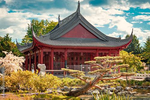 Chinese temple in the Chinese Garden section in Montreal Botanical Garden, Quebec, Canada