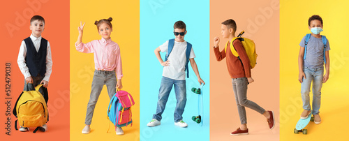 Set of cute schoolchildren ...