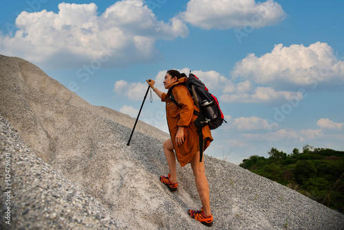 hiker with backpack relaxing young woman hiking holiday