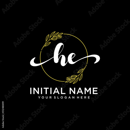 HE Initial handwriting logo vector. Hand lettering for designs.