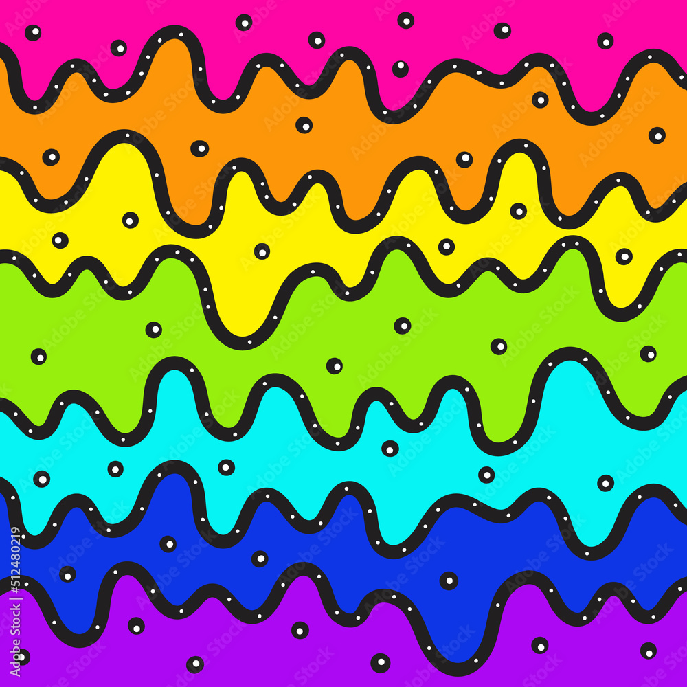 Acid psychedelic trippy rainbow background. Groovy wavy banner in trendy psychedelic weird style.