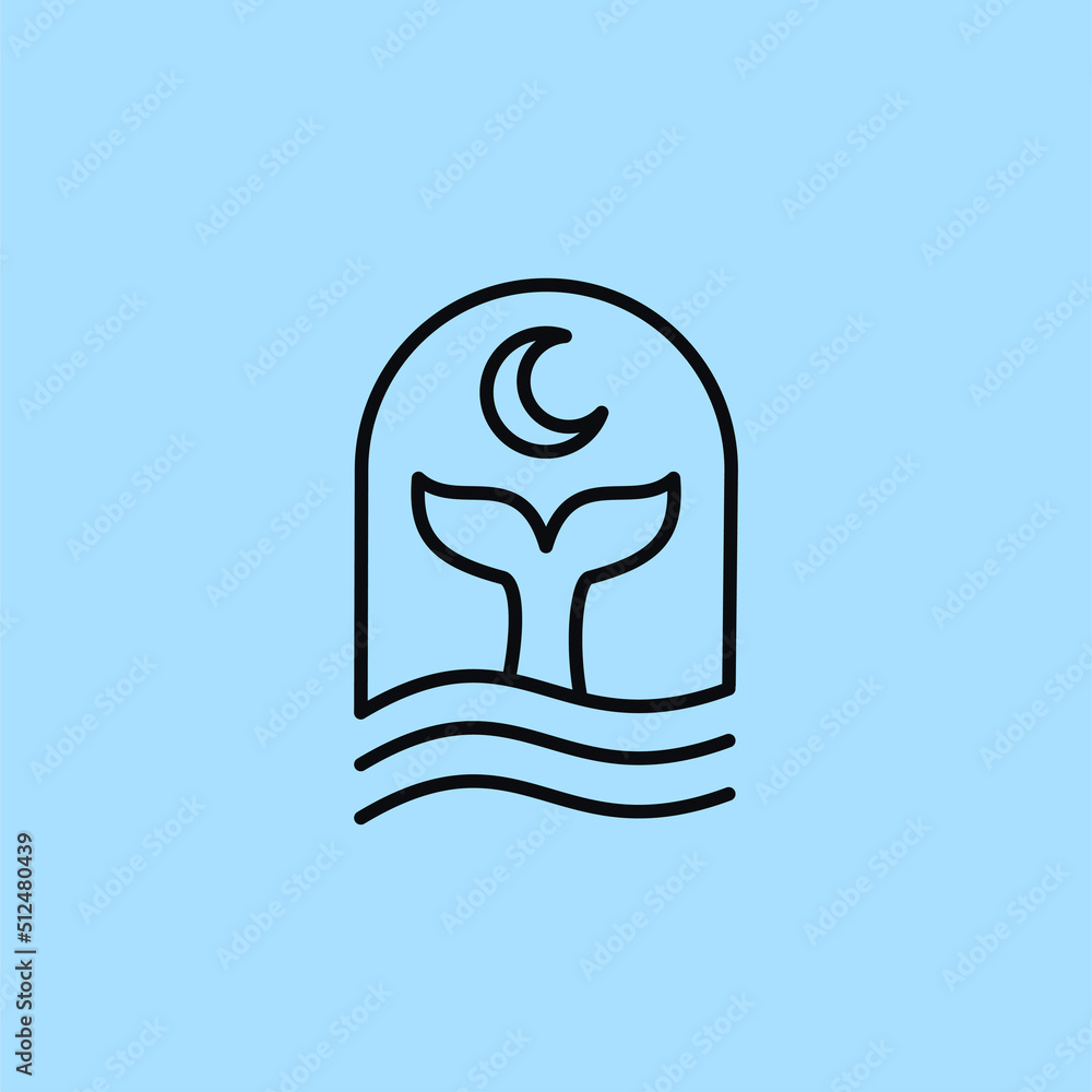 blue whale tail at sea level with wavy ocean waves vector illustration ...