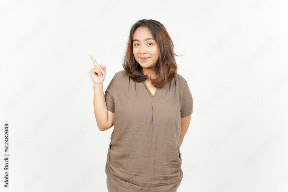Showing Product and Pointing Side of Beautiful Asian Woman Isolated On White Background Showing Product and Pointing Side of Beautiful Asian Woman Isolated On White Background