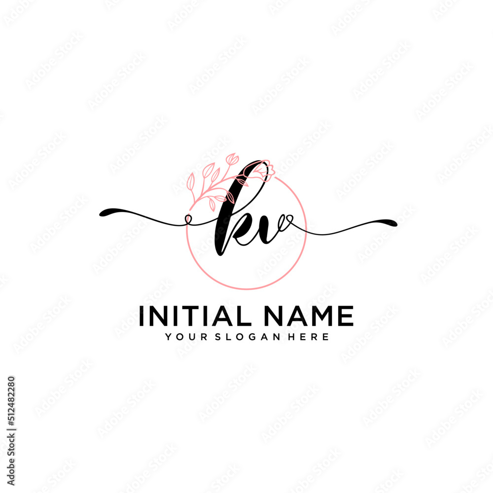 Initial letter KV beauty handwriting logo vector Initial letter KV beauty handwriting logo vector