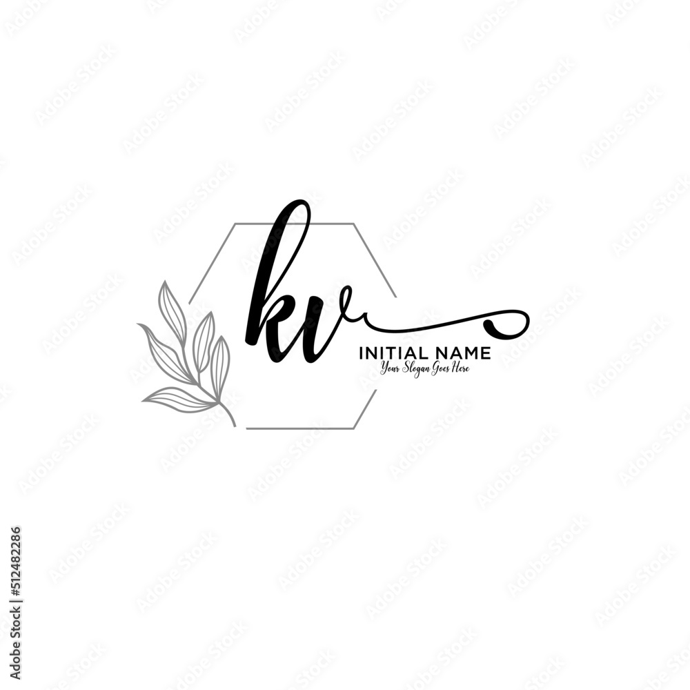 Initial letter KV beauty handwriting logo vector