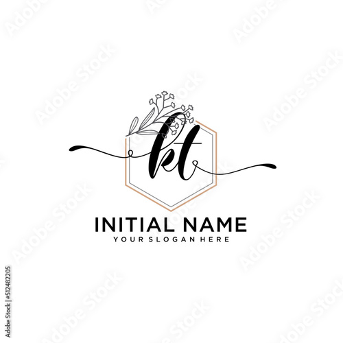 Initial letter KT beauty handwriting logo vector