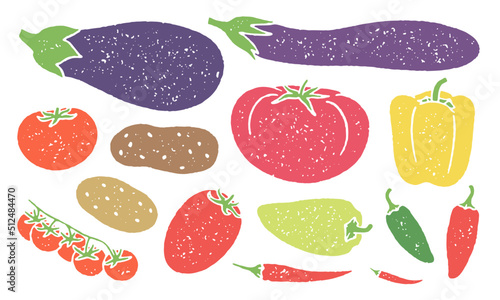 Set of nightshade vegetables and fruits with grainy texture