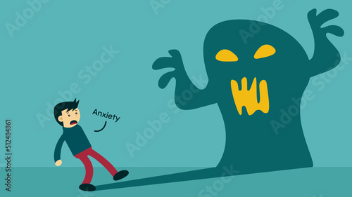 Anxiety Disorder Illustration. Male vector character afraid of his own shadow. © cartoon11