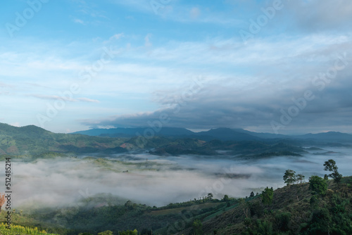 misty landscape in the morning surrounded by mountains Sea of ​​mist at Doi Ti Doo Nan, Thailand Nan Thailand tourist attractions , Doi tee doo